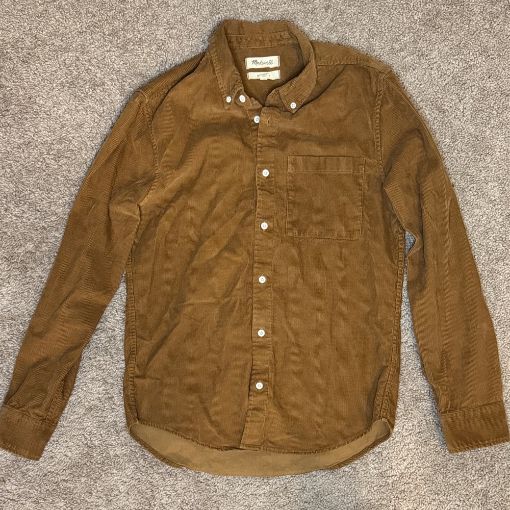 Madewell Men's Tan Corduroy Perfect Fit Button Down Shirt
